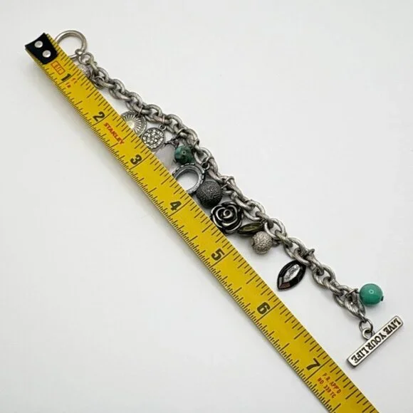 American Eagle Charm Bracelet Horseshoe Flower Charms Silver Tone Live Your Life - Picture 6 of 7